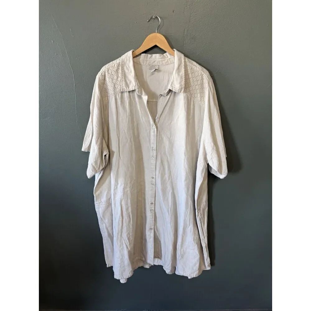 Lori Goldstein Womens White Short Sleeve Button Up Shirt Dress Size 5X